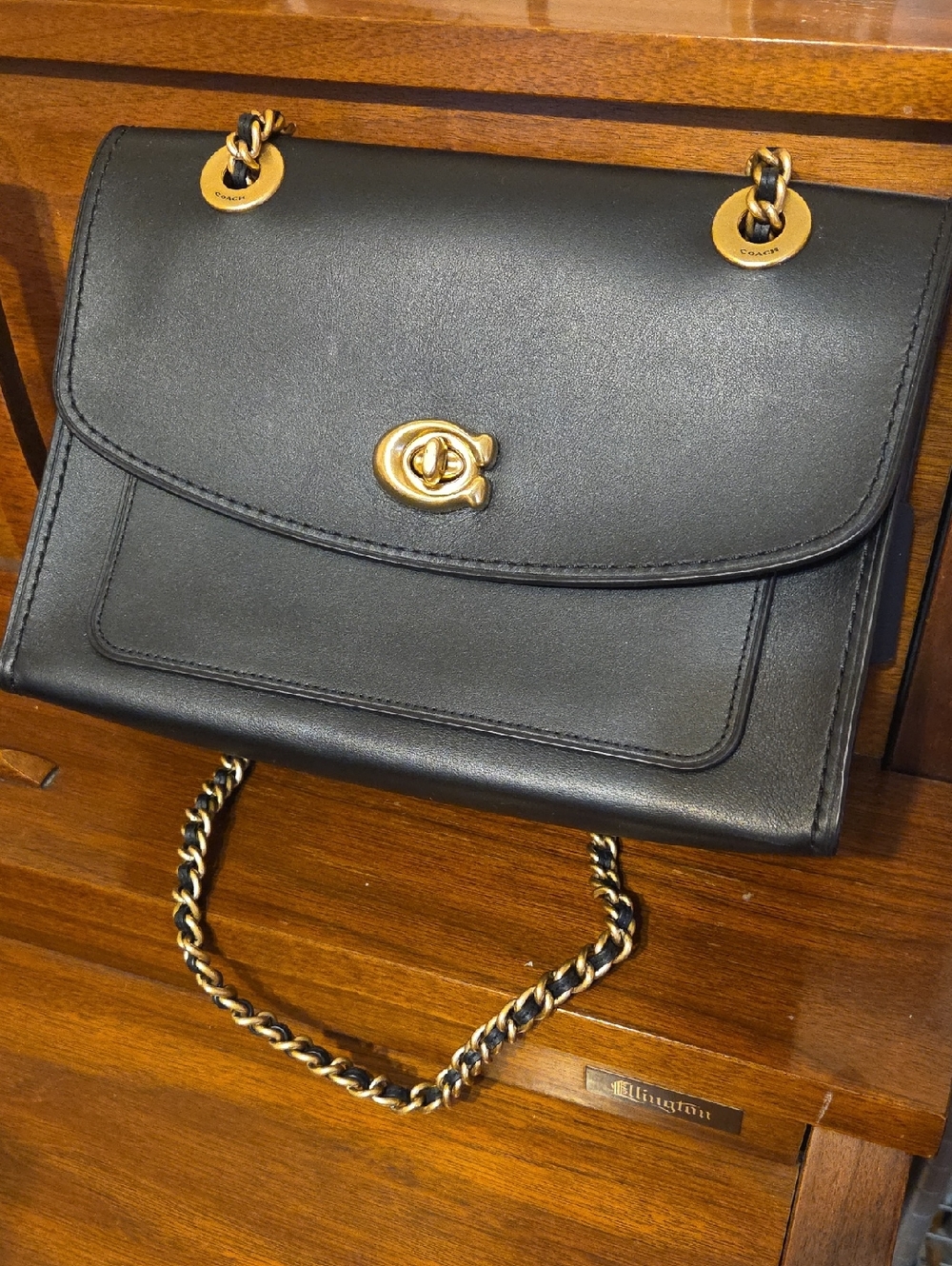 Coach Black Leather Shoulder Bag with Gold Hardware